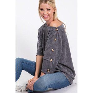 Gray Button Detail Boatneck Top